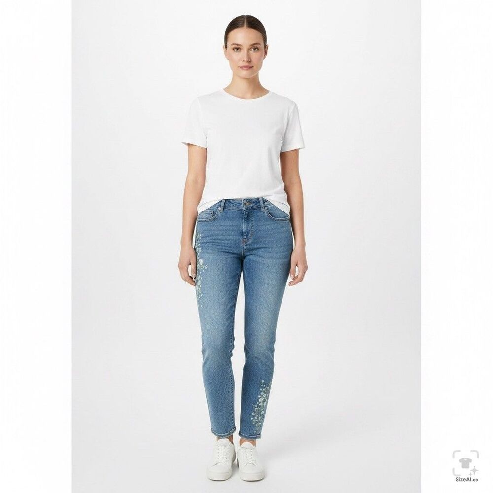 Style & Co Embroidered Jeans Womens 8/29 Blue Straight Leg Mid Rise Stretch